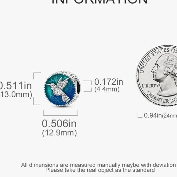 Hummingbird sterling silver slide charm fits all Pandora bracelets - Picture 3 of 4